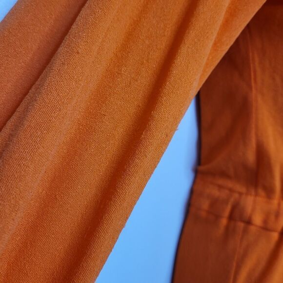 VINTAGE 70s dress orange tangerine long sleeve zip up maxi dress disco collar M - Picture 7 of 15